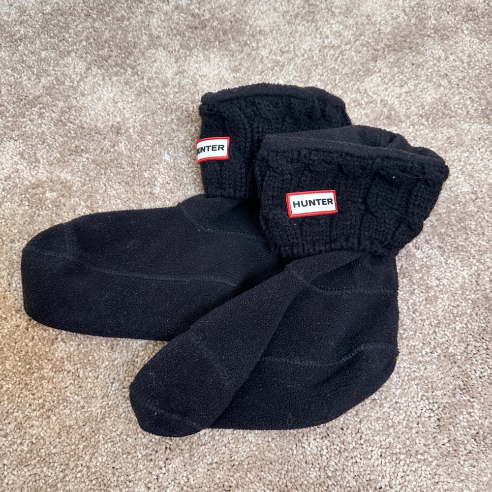 Hunter Black Cable Knit Cuff Fleece Boot Socks Medium WAS1018AAB US 5-7